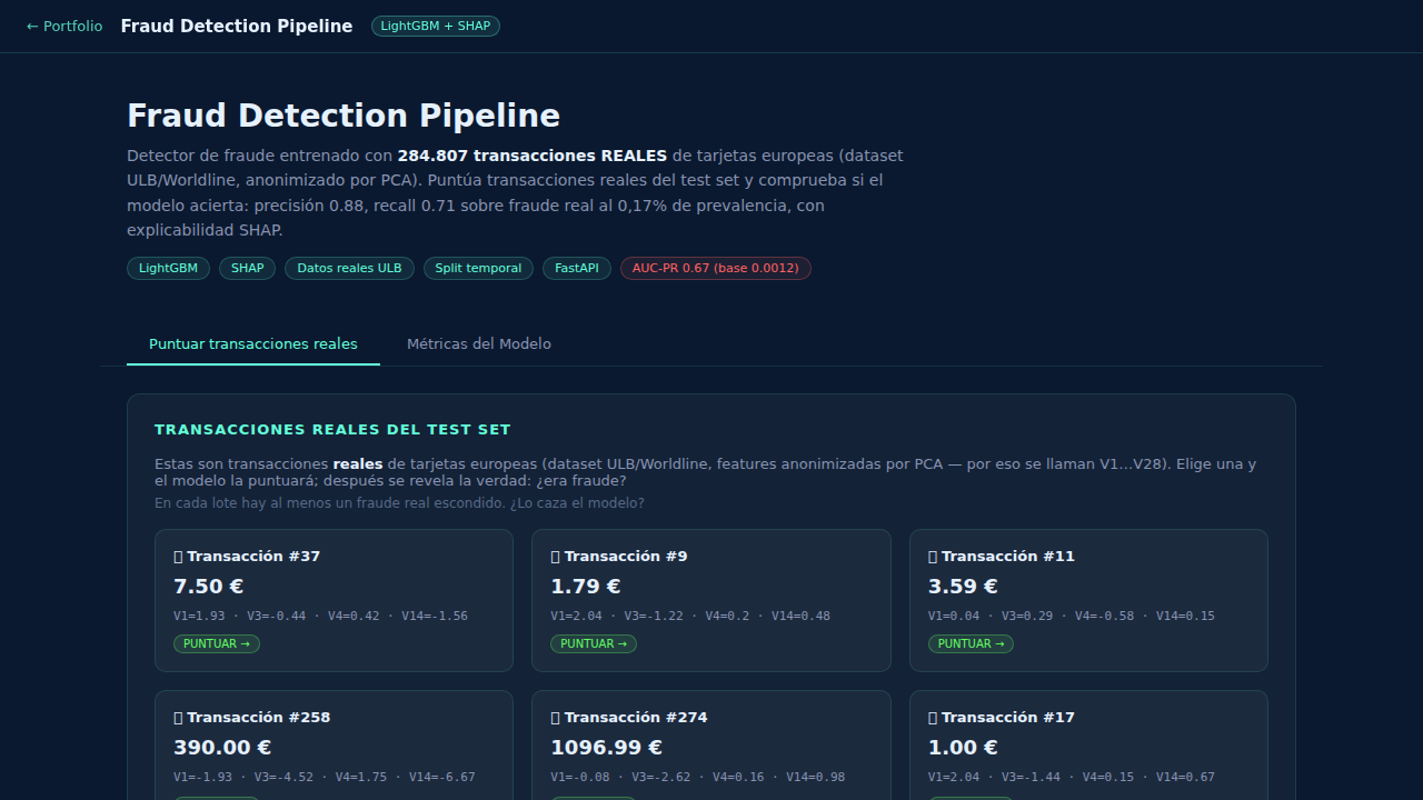 Captura real de Fraud Detection Pipeline en funcionamiento